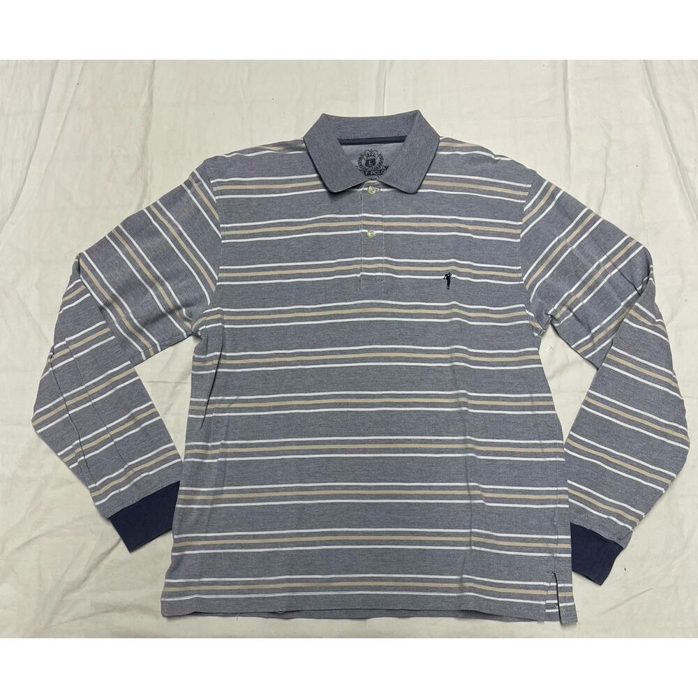 Bossini Golf Polo Vintage Shirt Men’s Size L Color Gray Multicolor Striped